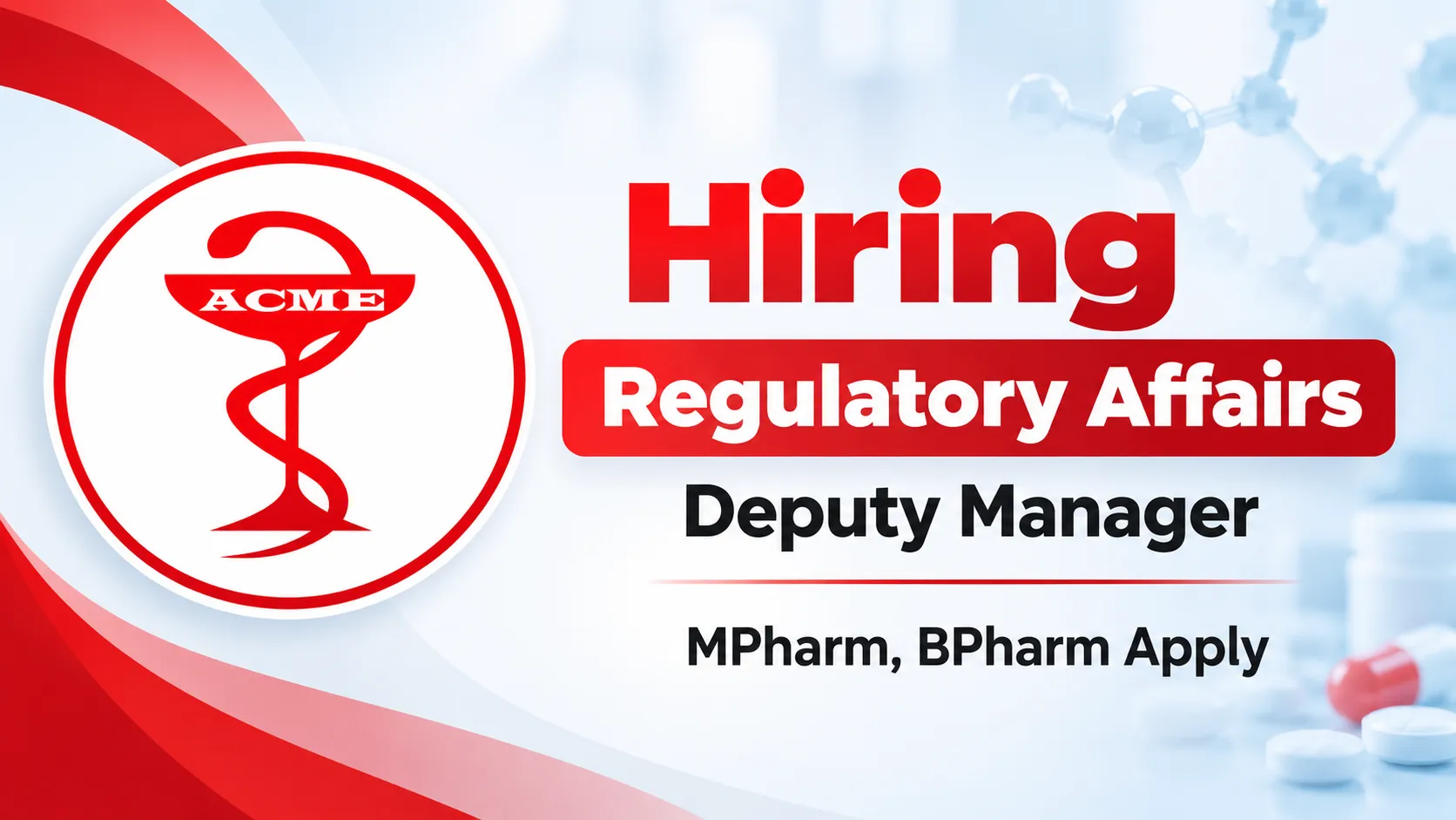 ACME Laboratories Hiring Regulatory Affairs Deputy Manager