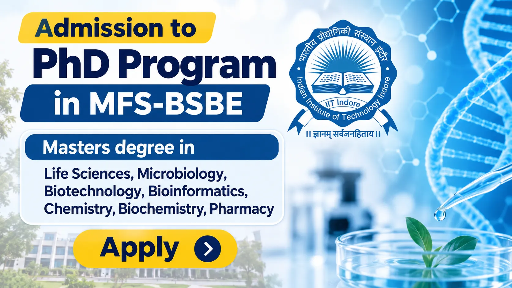 Admission to PhD Program in MFS-BSBE at IIT Indore