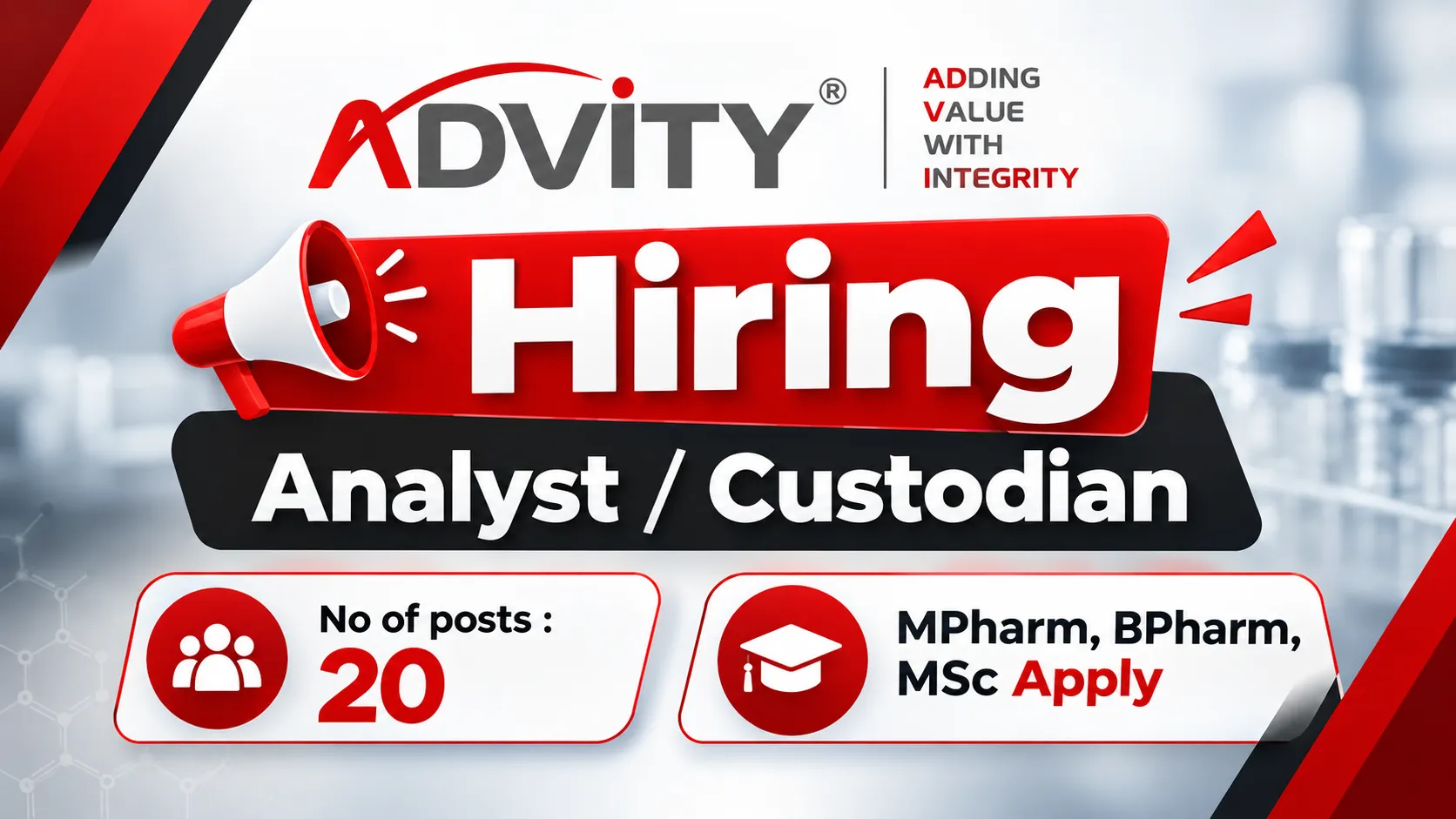 ADVITY Hiring Analyst / Custodian - MPharm, BPharm, MSc Apply