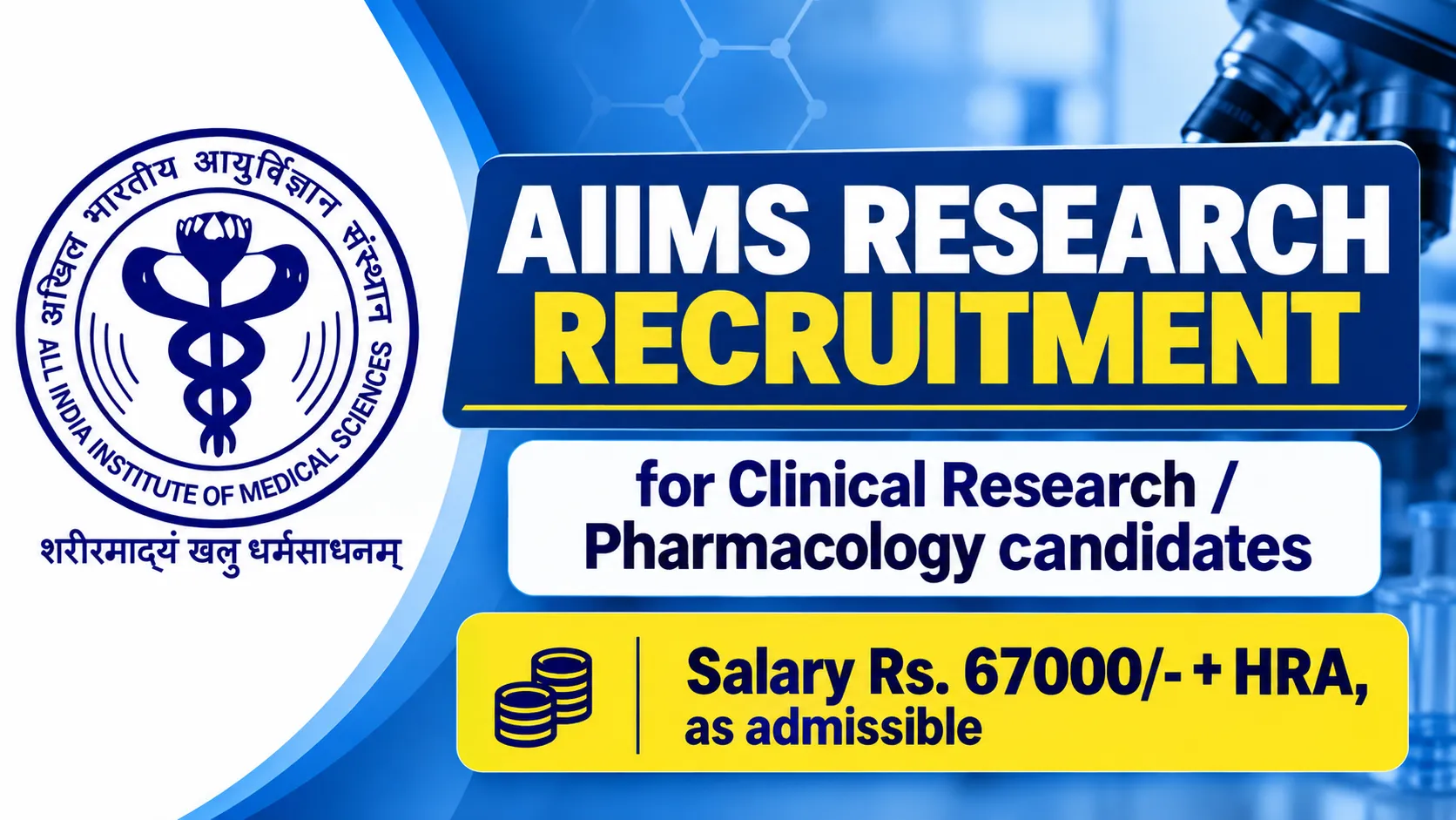 AIIMS Research Recruitment for Clinical Research / Pharmacology candidates