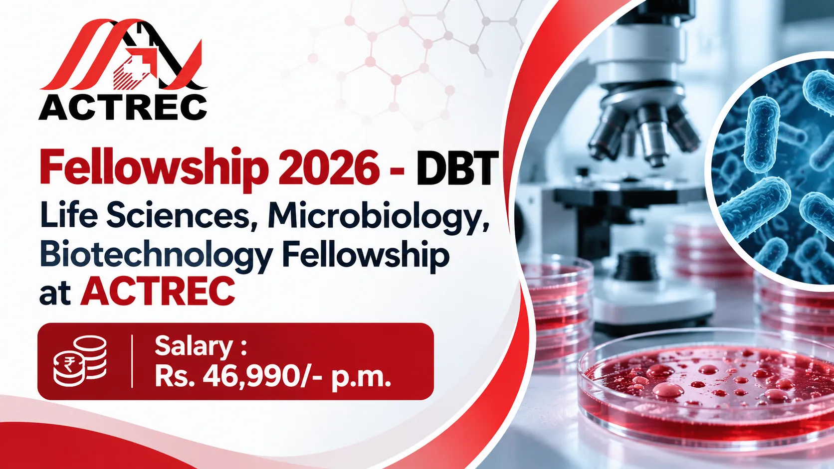 Fellowship 2026 - DBT Life Sciences, Microbiology, Biotechnology Fellowship at ACTREC