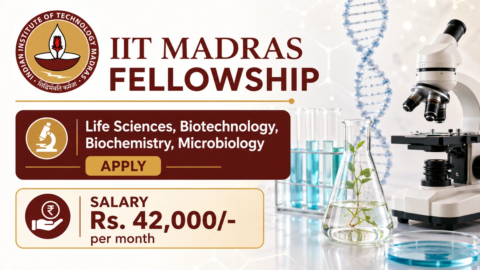 IIT Madras Fellowship - Life Sciences, Biotechnology, Biochemistry, Microbiology Apply