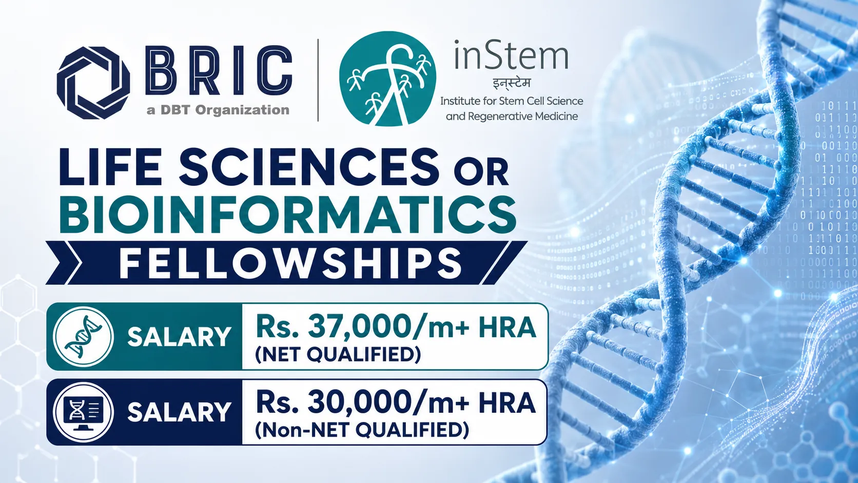 Life Sciences or Bioinformatics Fellowships at iBRIC-inStem