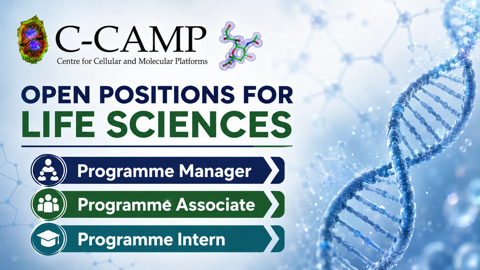 Open Positions for Life sciences candidates at Centre for Cellular and Molecular Platforms