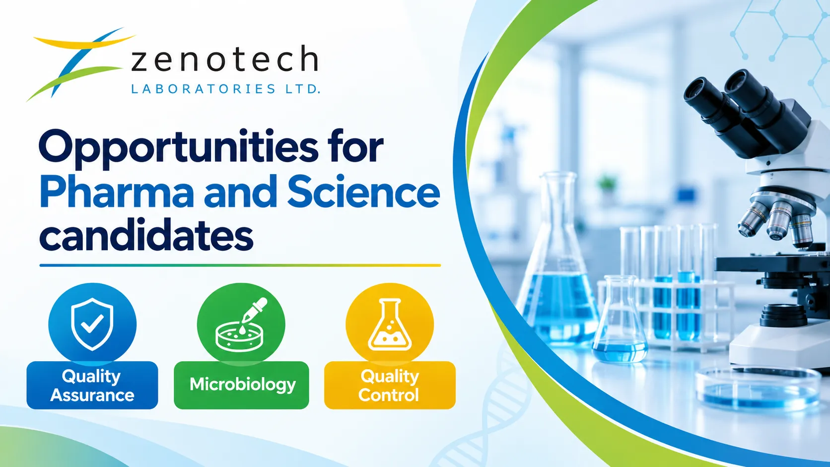Opportunities for Pharma and Science candidates in QC, QA, Microbiology at Zenotech Laboratories