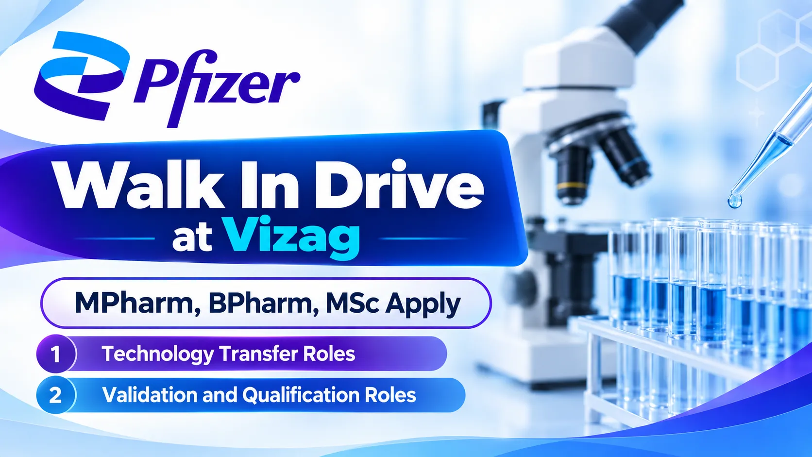 Pfizer Walk In Drive at Vizag for Technology Transfer, Validation and Qualification Roles