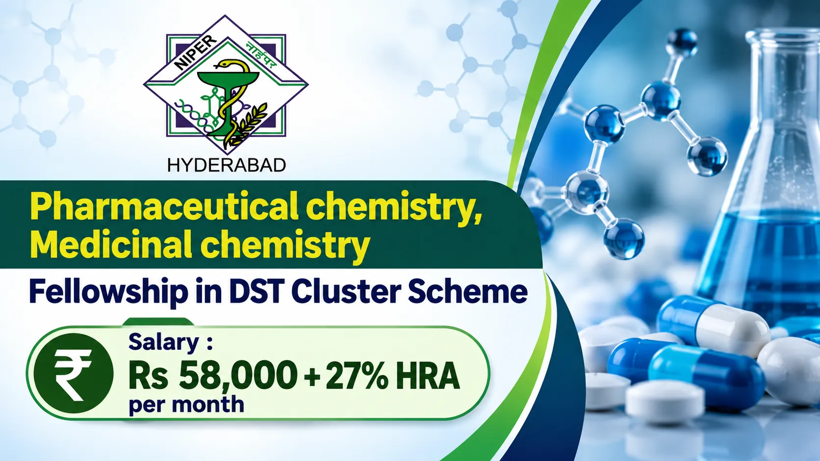 Pharmaceutical chemistry, Medicinal chemistry Fellowship in DST Cluster Scheme, NIPER