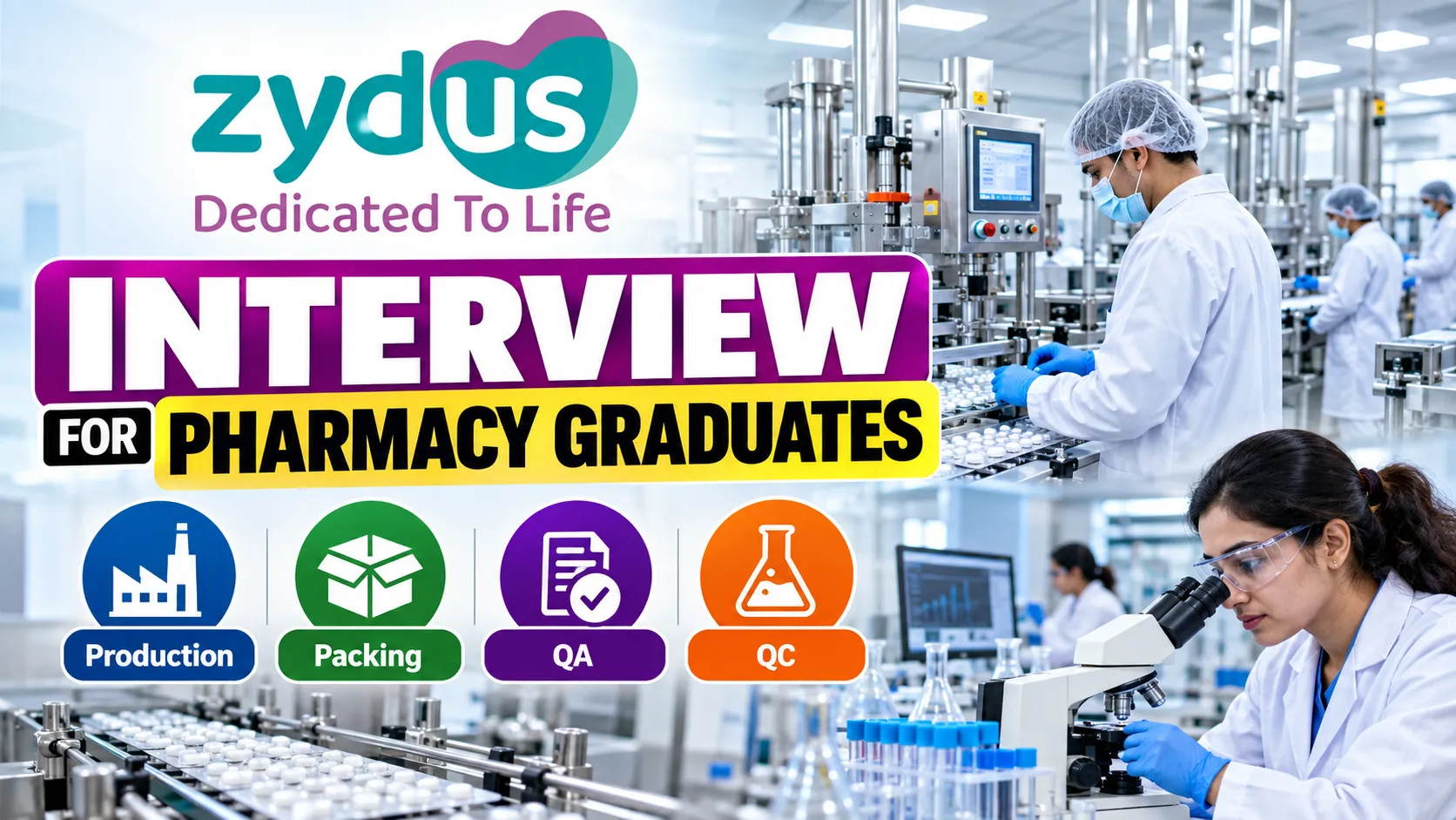 Interview for Pharmacy graduates in Production, Packing, QA, QC at Zydus Life sciences