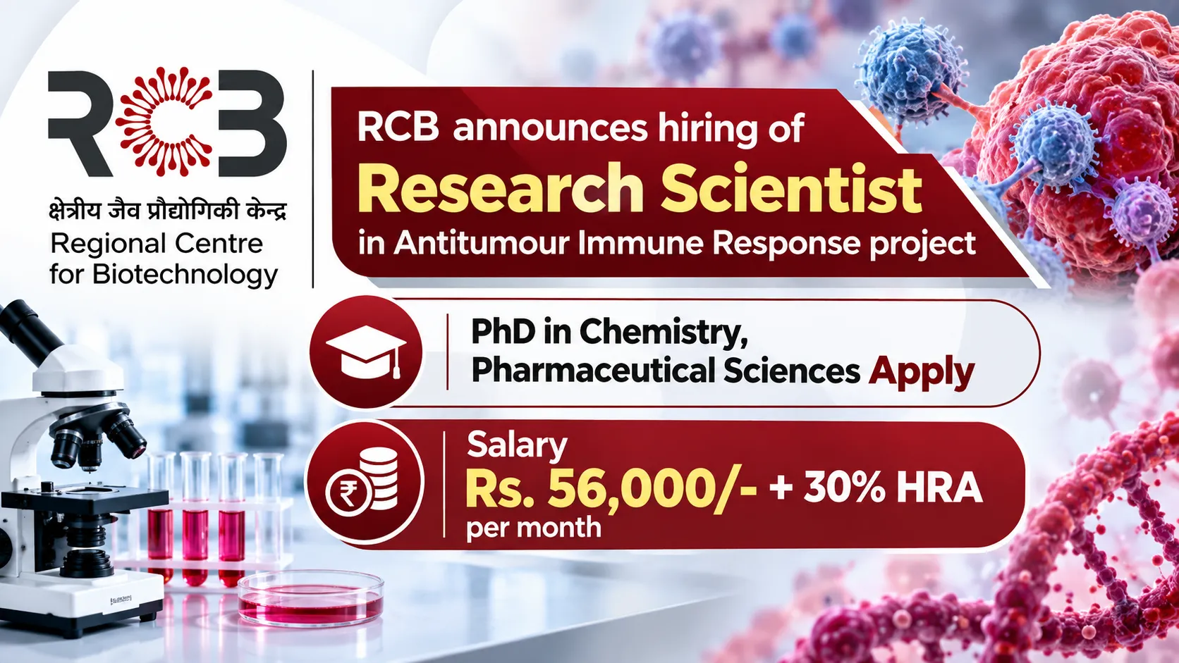 RCB announces hiring of Research Scientist in Antitumour Immune Response project