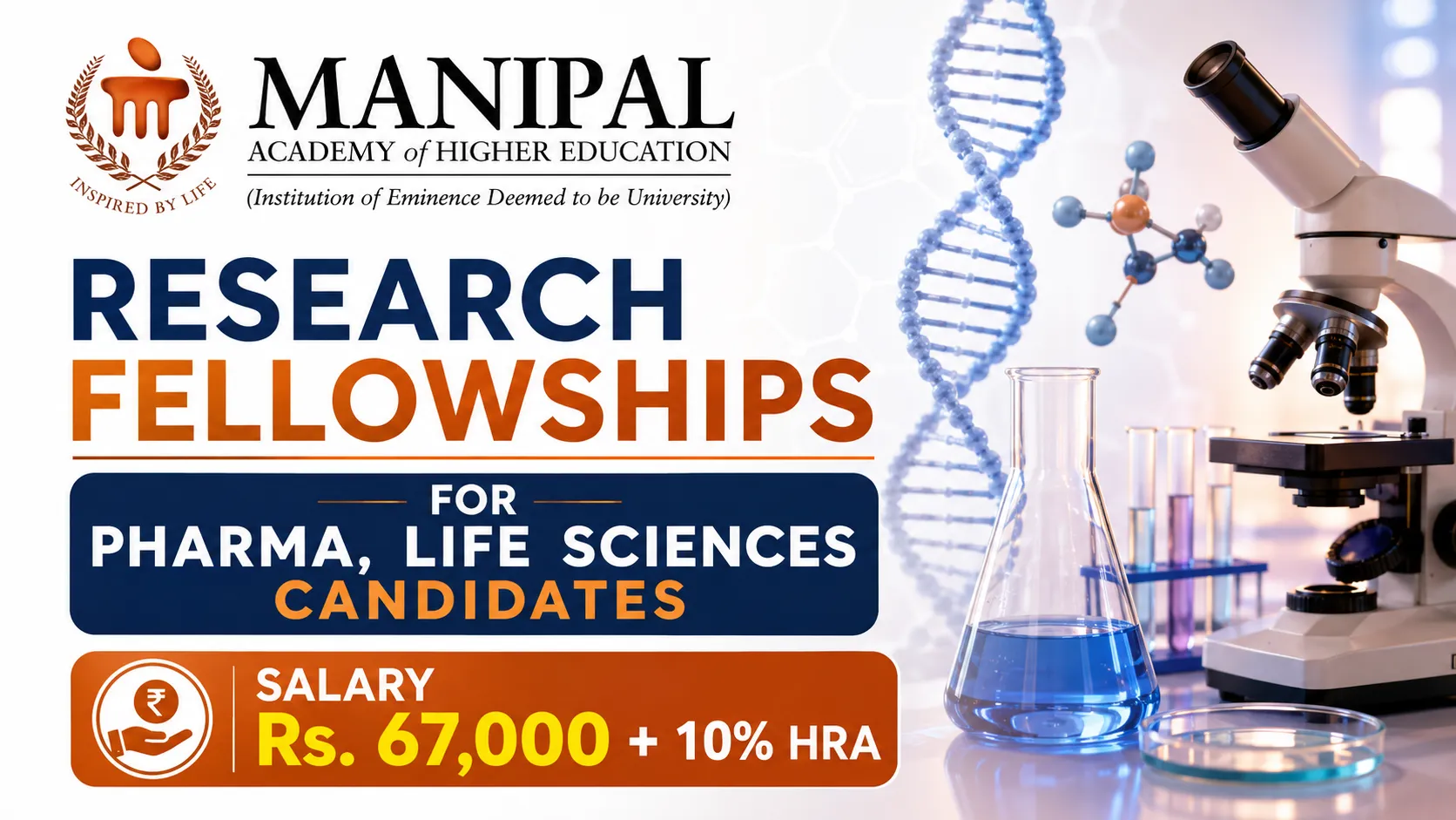 Research Fellowships for Pharma, Life Sciences candidates at MAHE
