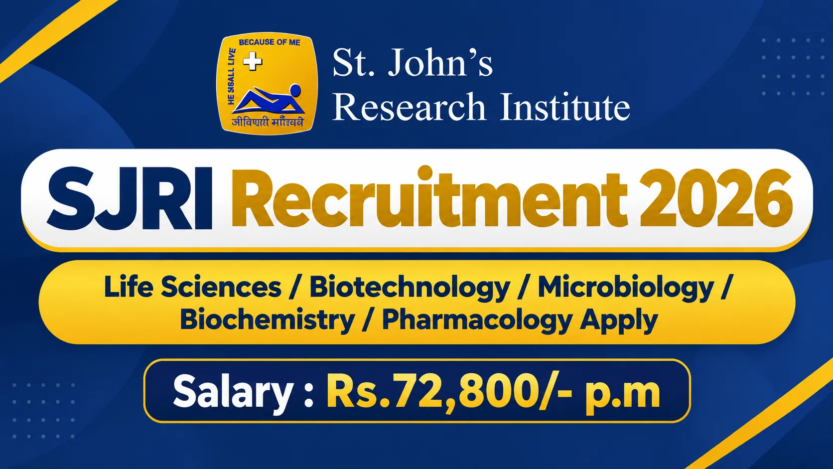SJRI Recruitment 2026 - Life Sciences / Biotechnology / Microbiology / Biochemistry / Pharmacology Apply
