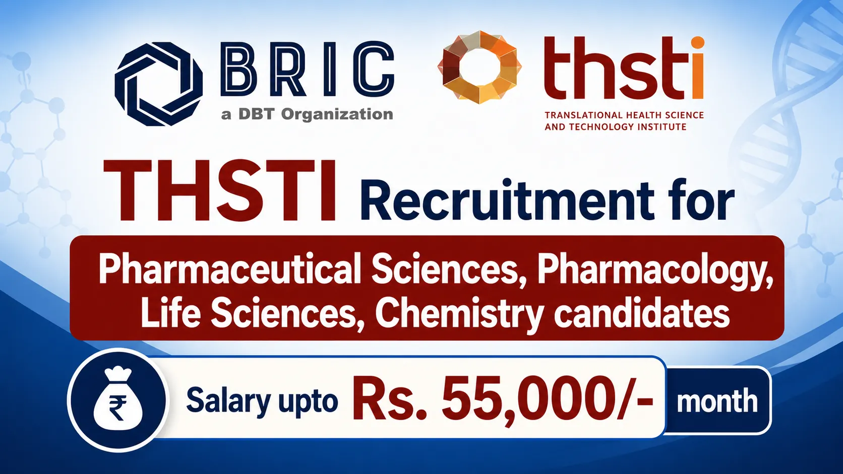 THSTI Recruitment for Pharmaceutical Sciences, Pharmacology, Life Sciences, Chemistry candidates
