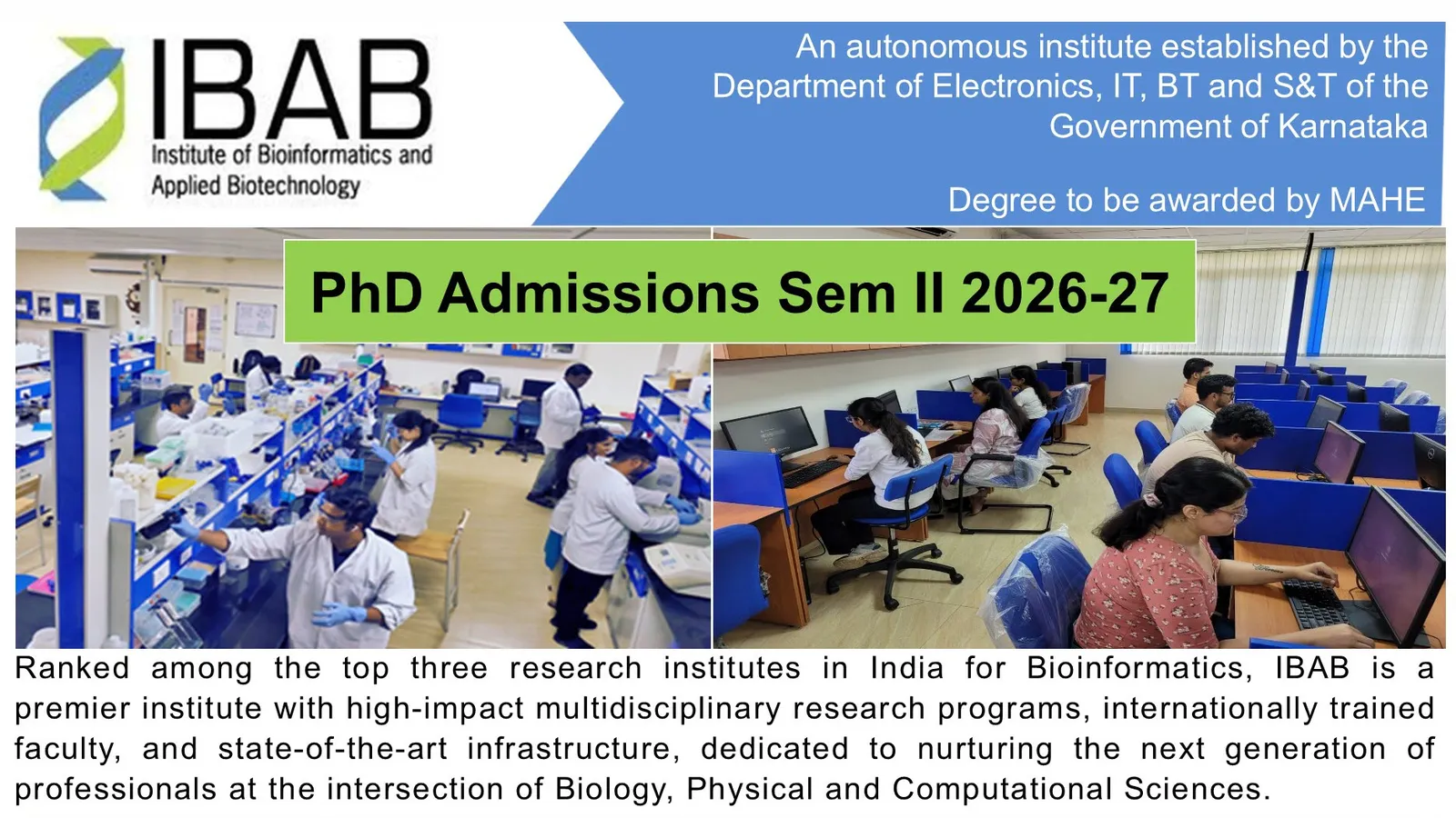 Admission to Ph.D. Program (Semester 2, 2026-2027) in the interdisciplinary areas of Life Sciences, IBAB
