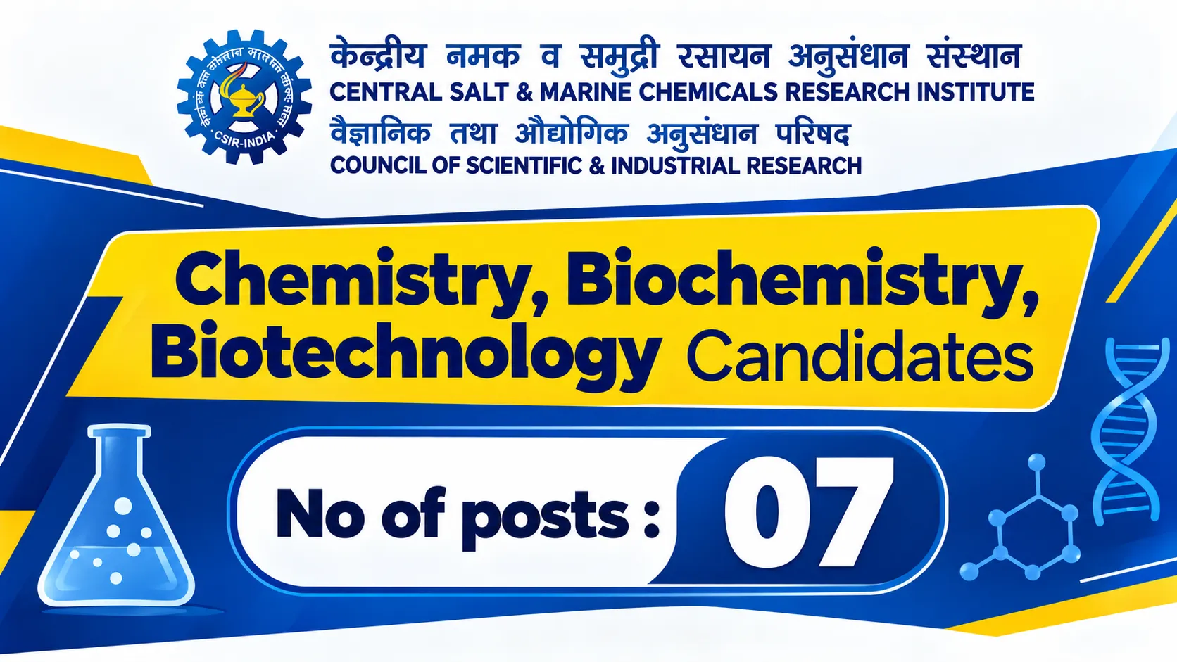 Advertisement for Chemistry, Biochemistry, Biotechnology candidates at CSMCRI