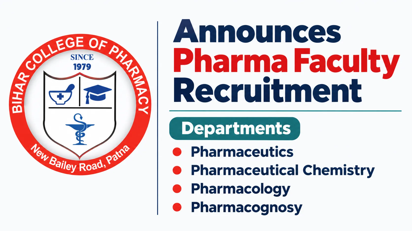 Bihar College of Pharmacy Announces Pharma Faculty Recruitment
