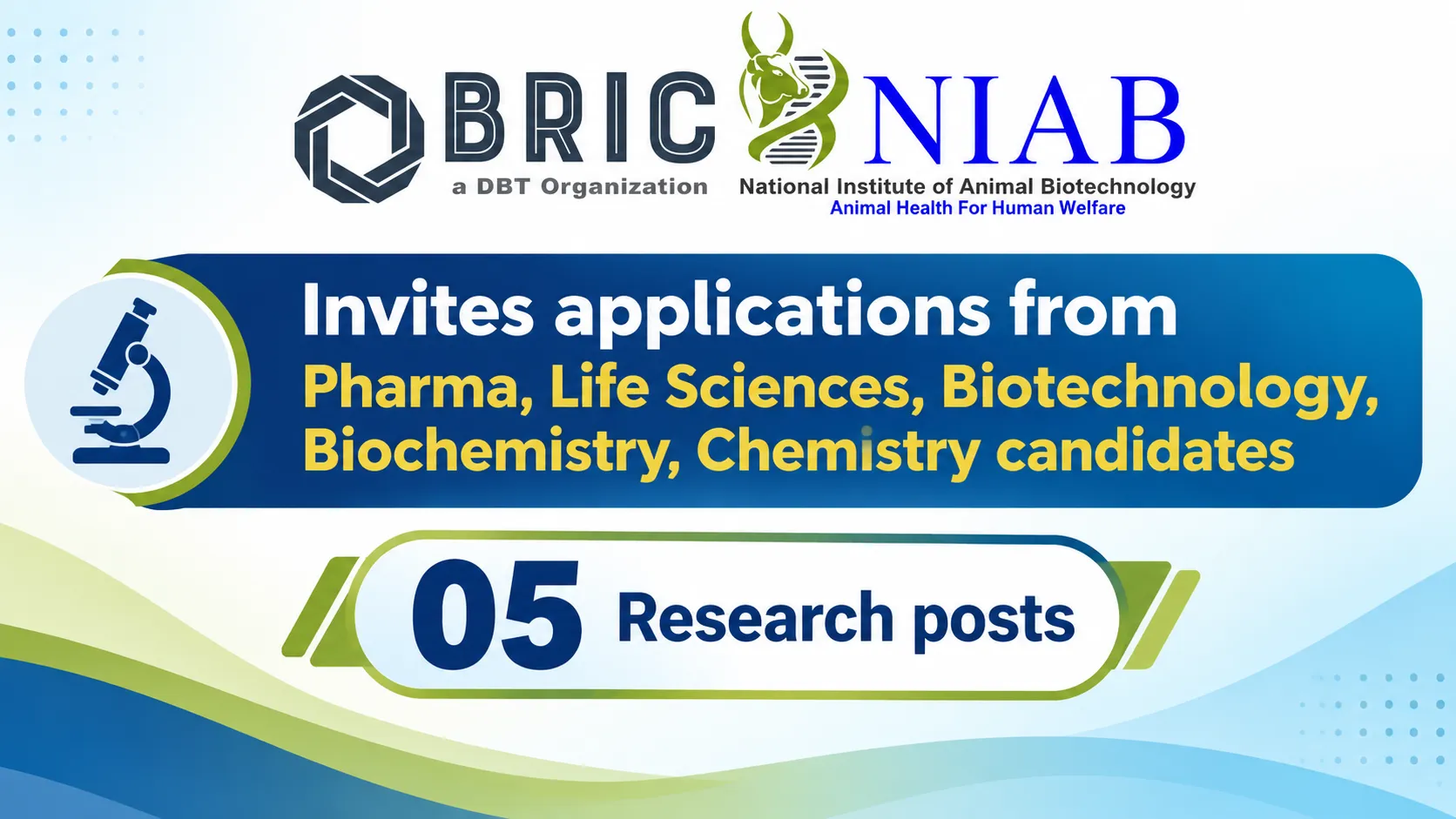 BRIC-NIAB invites applications from Pharma, Life Sciences, Biotechnology, Biochemistry, Chemistry candidates
