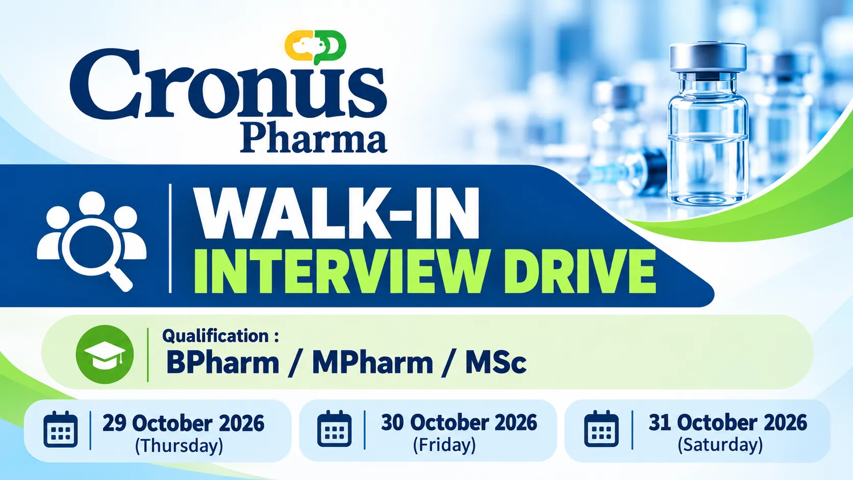 Cronus Pharma inviting experienced pharmaceutical professionals in QA and QC