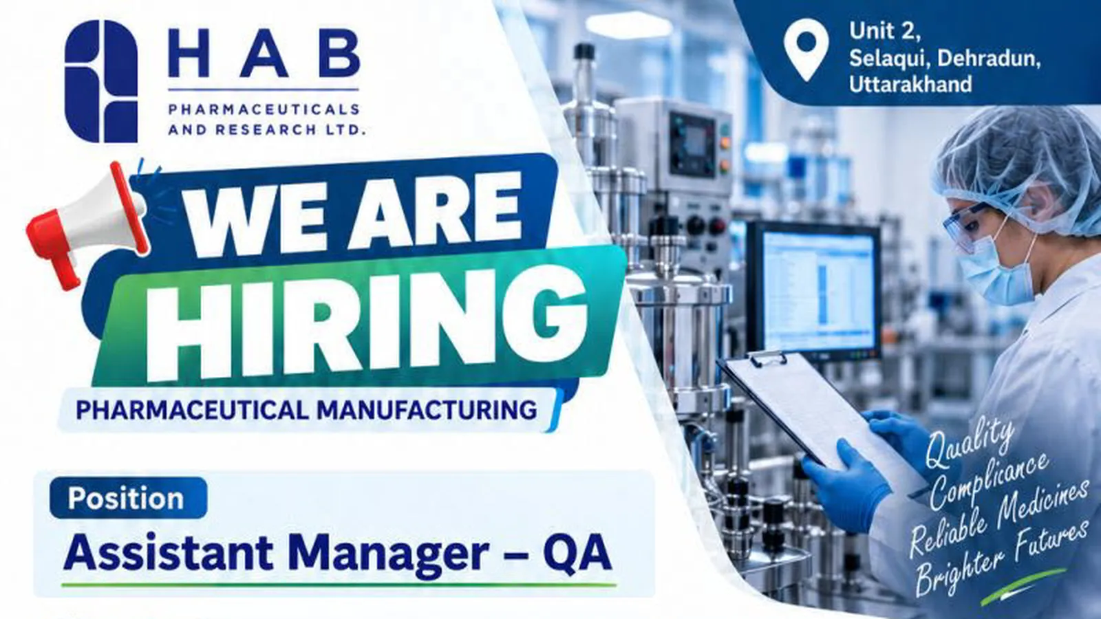 HAB Pharma Hiring QA Assistant Manager
