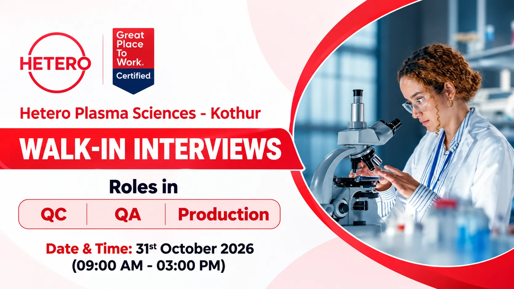Hetero Pharma Walk in Interview | Roles in QC, QA, Production