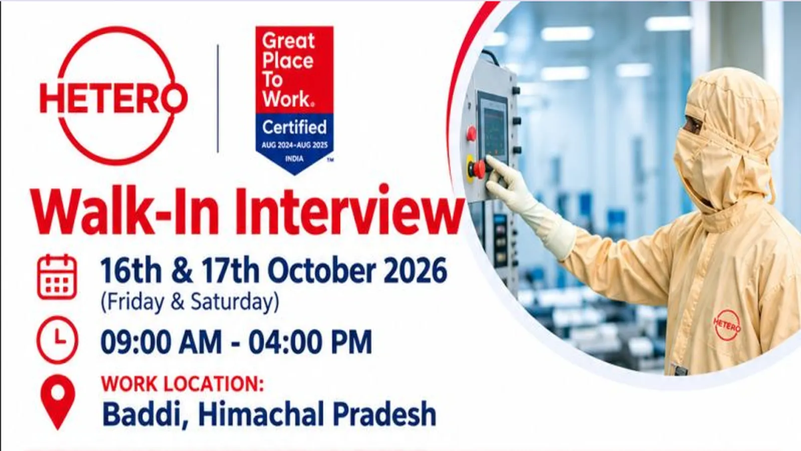 Hetero Pharma Walk in Interview