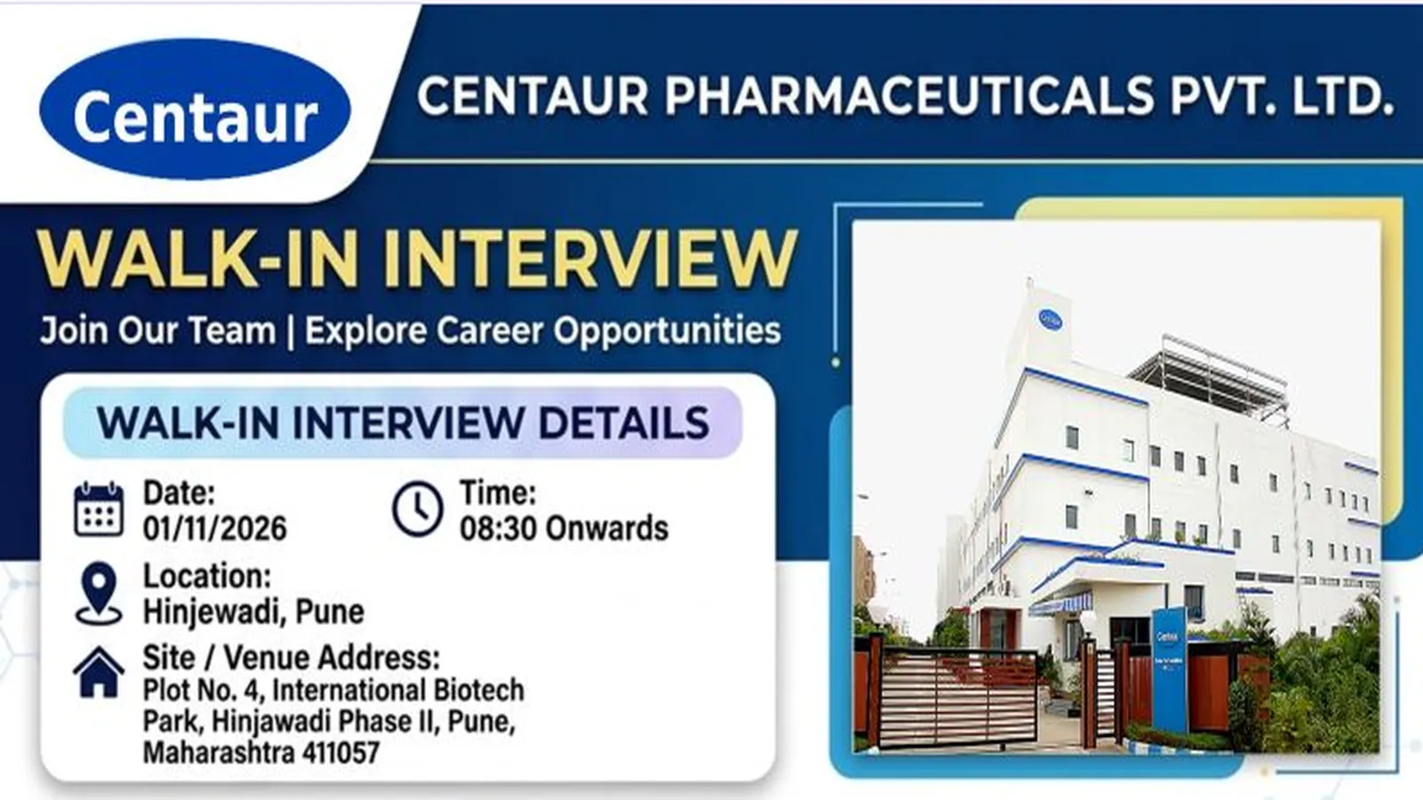 Hiring for Quality Control and Quality Assurance at Centaur Pharma