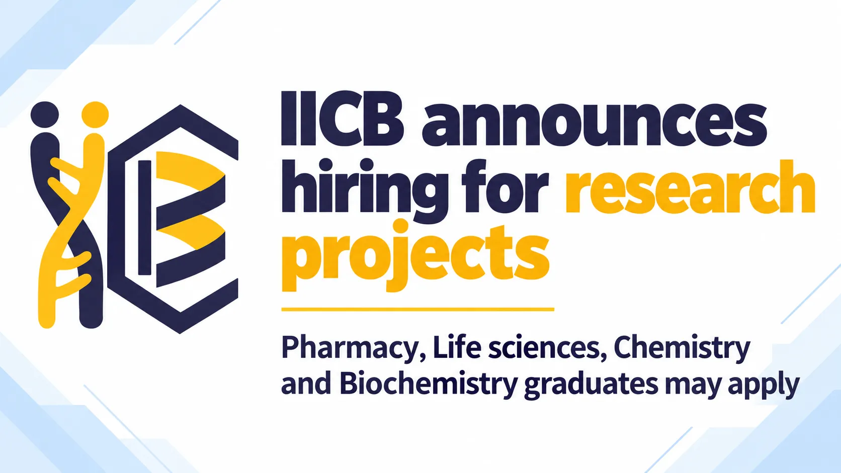 Indian Institute of Chemical Biology announces hiring for research projects - Pharmacy, Life sciences, Chemistry and Biochemistry graduates may apply