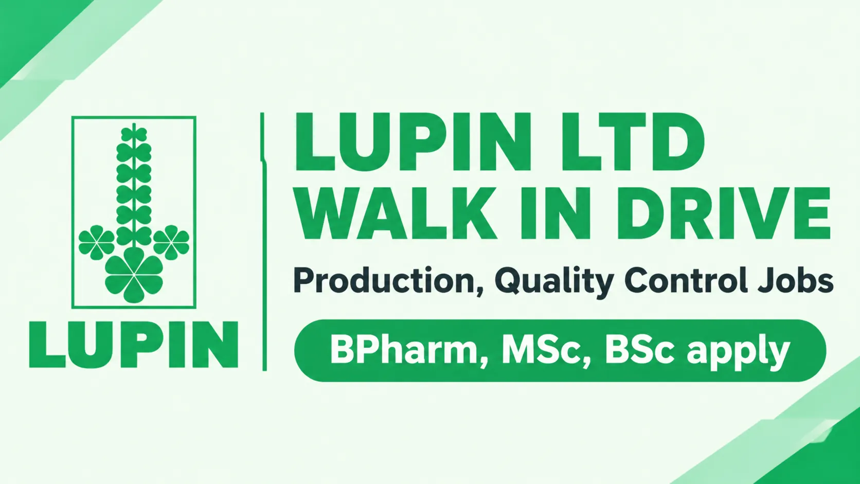 LUPIN LTD WALK IN DRIVE : Production, Quality Control Jobs