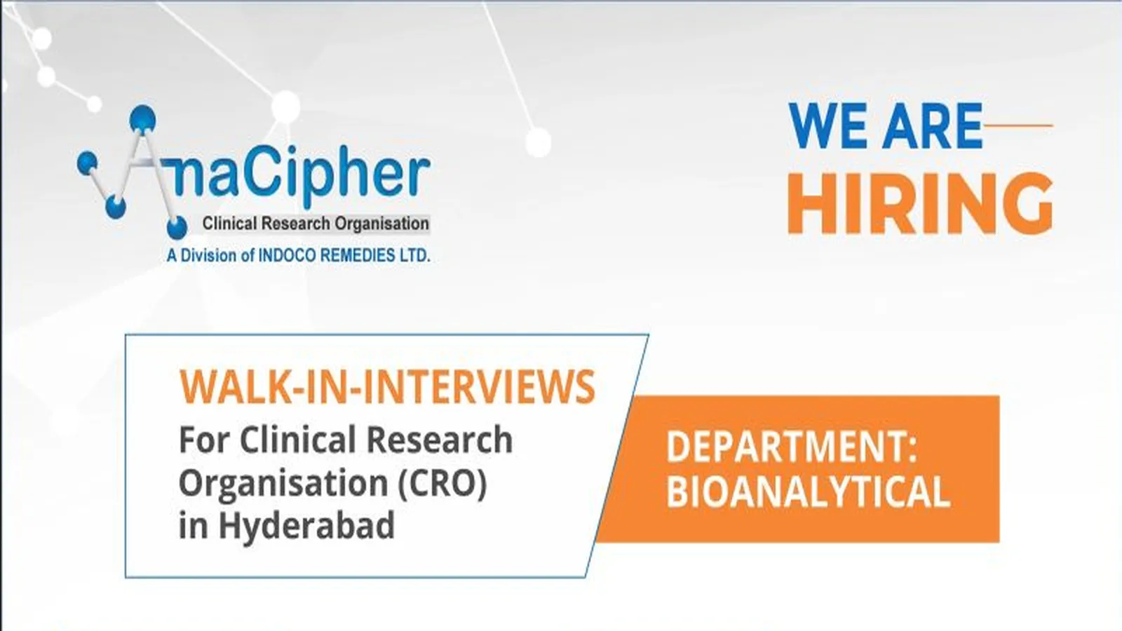 Walk In Drive for Clinical Research / Organisation (CRO) in Hyderabad